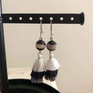 Black Grey and White Tassel Earrings!
